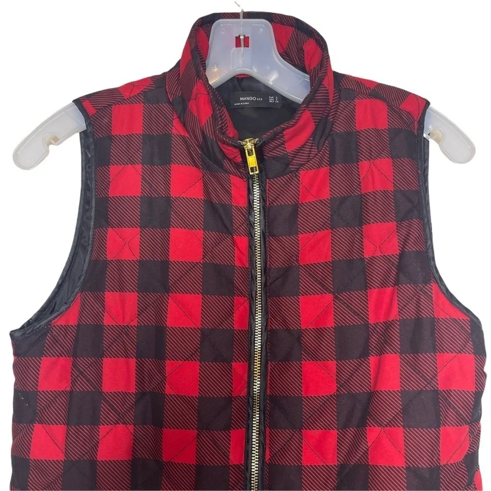 Mango Red & Black Buffalo Plaid Zip Up‎ Vest Women's Small